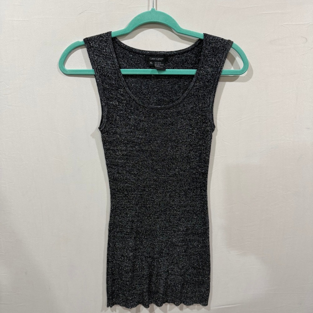 Karen Kane Womens XL Metallic Silver Black Knit Tank Top Scoop Neck Sleeveless